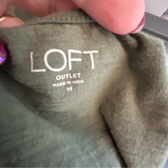 LOFT khaki green button shirt sleeve tee 100% cotton Size M - Picture 5 of 7